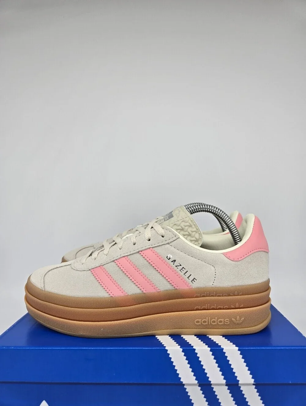 adidas Gazelle Bold JQ7409 Beige Semi Pink Spark Shoes Women's Size 7